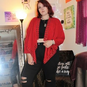 Red Suede Collarless Blazer